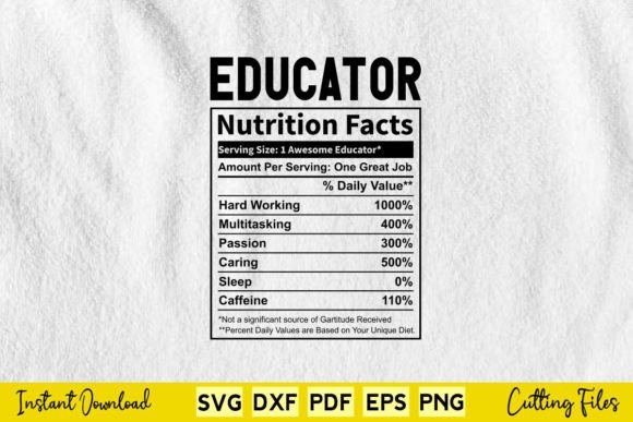 Funny Educator Nutrition Facts Svg Graphics and Crafts