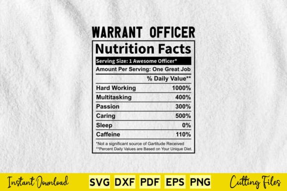 Funny Warrant Officer Nutrition Facts Graphics and Crafts